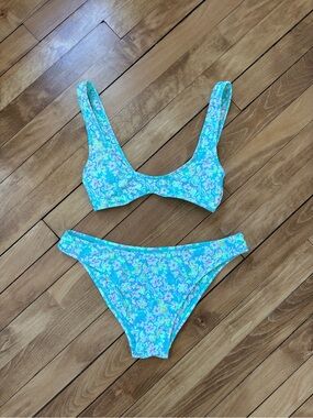 Kulani Kinis Blue Floral Scoop Neck Bikini Set